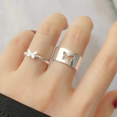 Silver Butterfly Couple Ring - Lifestyle