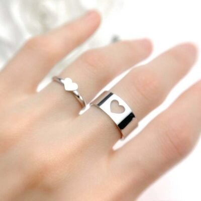 Silver Heart Couple Ring
