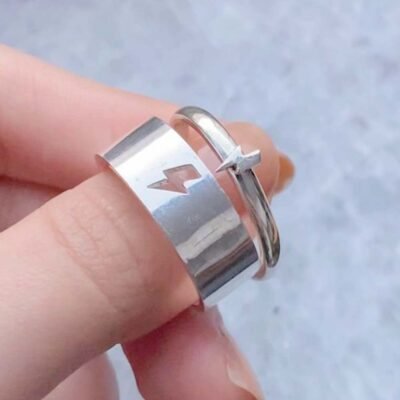 Silver Lightning Couple Ring