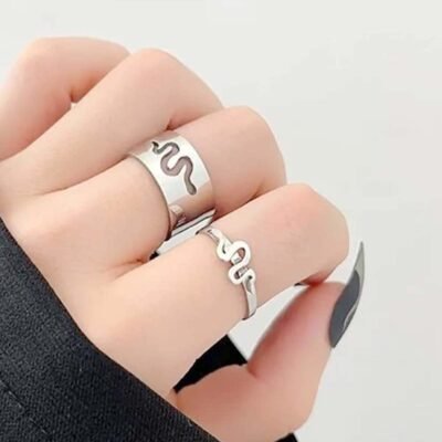 Silver Snake Couple Ring